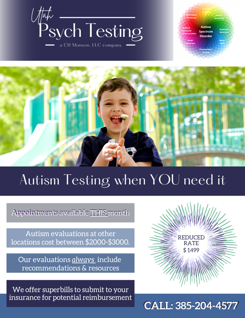 Utah Autism Testing with no waitlist. Get Autism testing now.